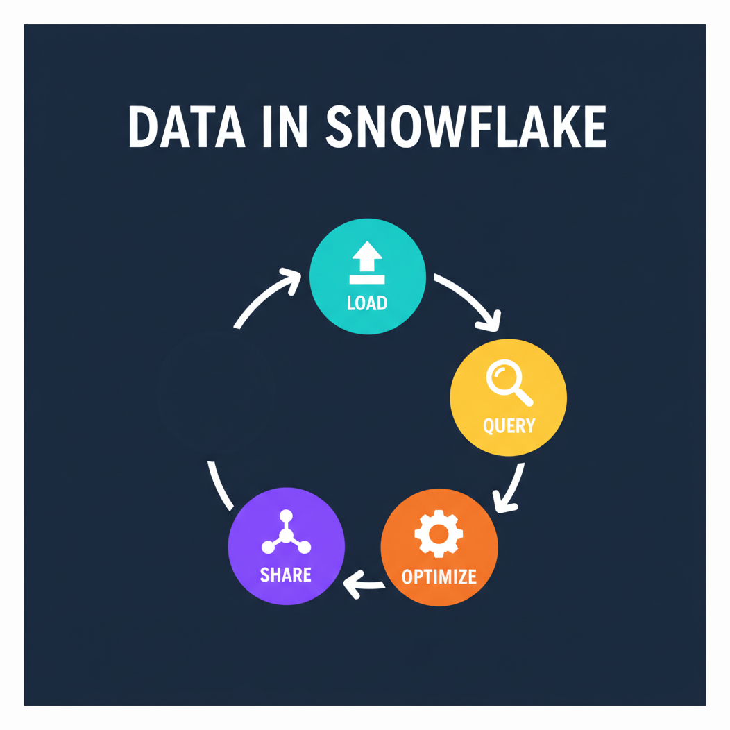 Infographic: data in Snowflake - load, query, optimize, share