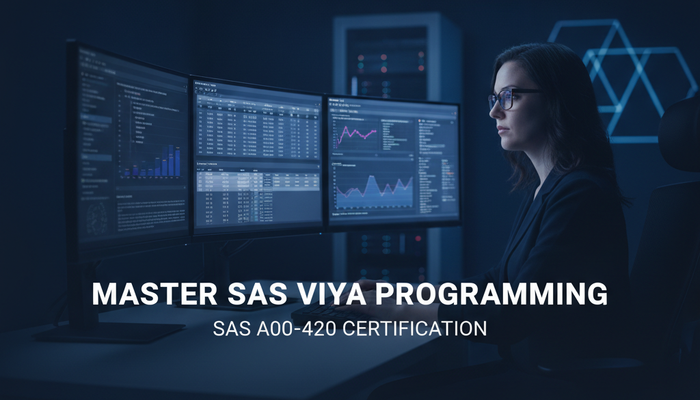 Data programmer writing SAS Viya code while preparing for the SAS A00-420 exam