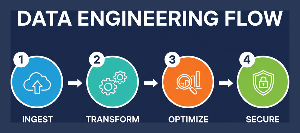 Data engineering flow: ingest, transform, optimize, secure