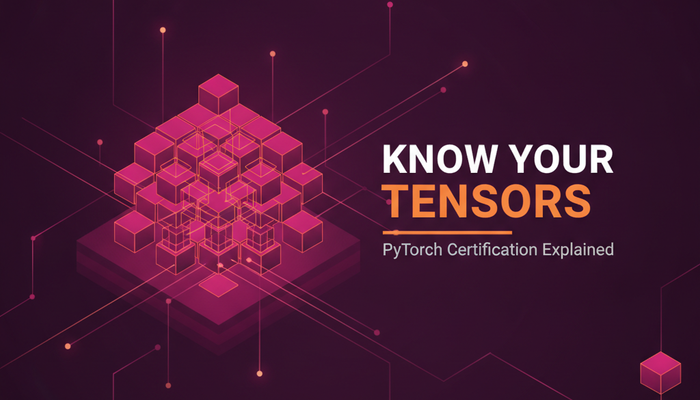 PyTorch PTCA certification banner showing an isometric tensor lattice